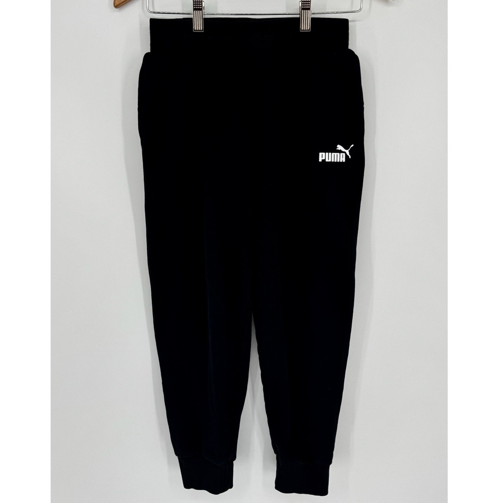Puma Mens Fleece Jogger Pants Black Small Tapered Sweatpants Logo